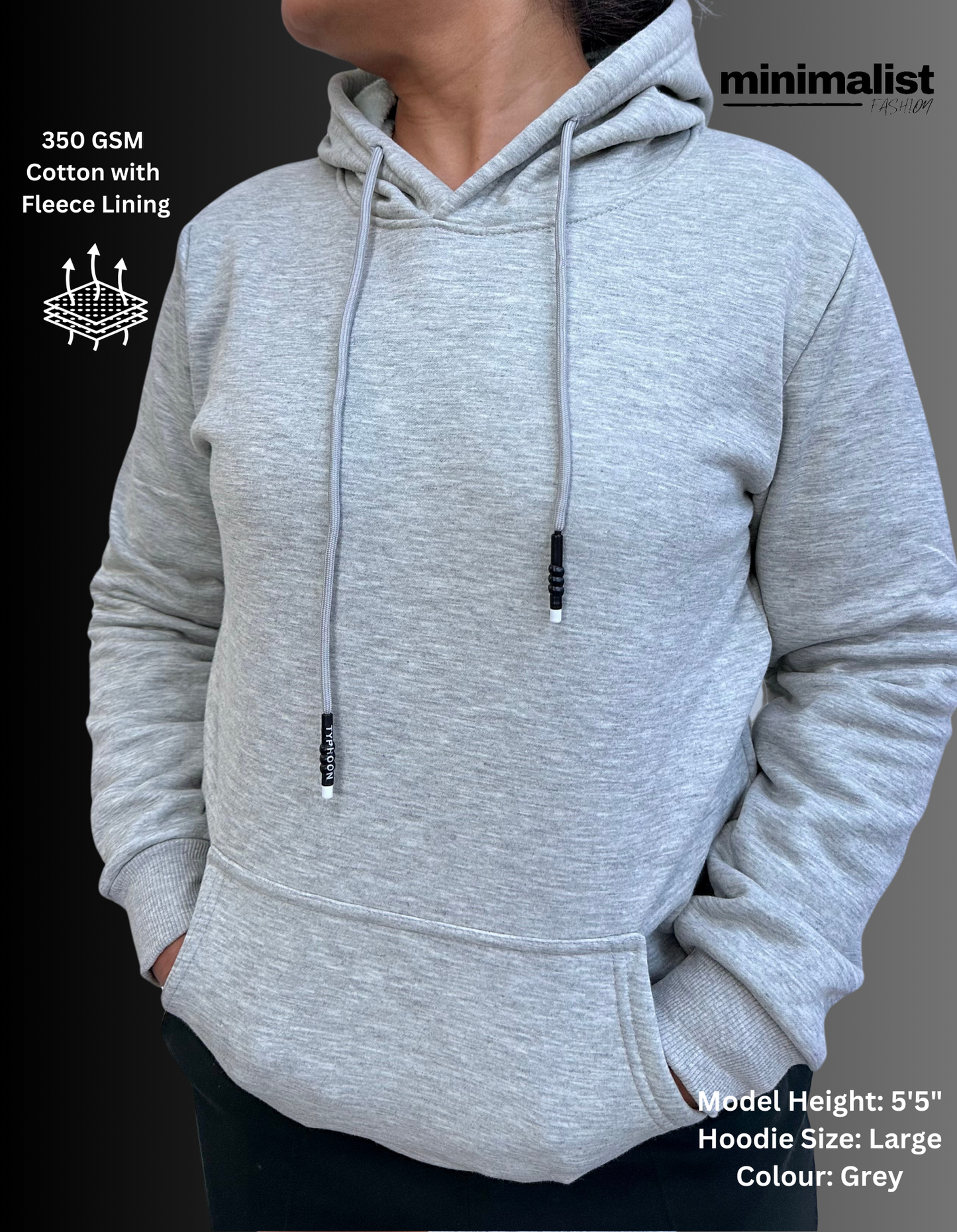 Grey Cotton Hoodies with Fleece Lining for Women