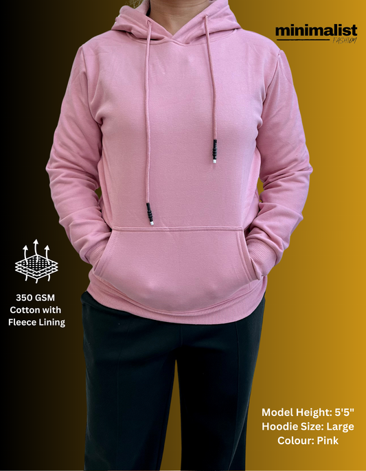Pink Cotton Hoodies with Fleece Lining for Women