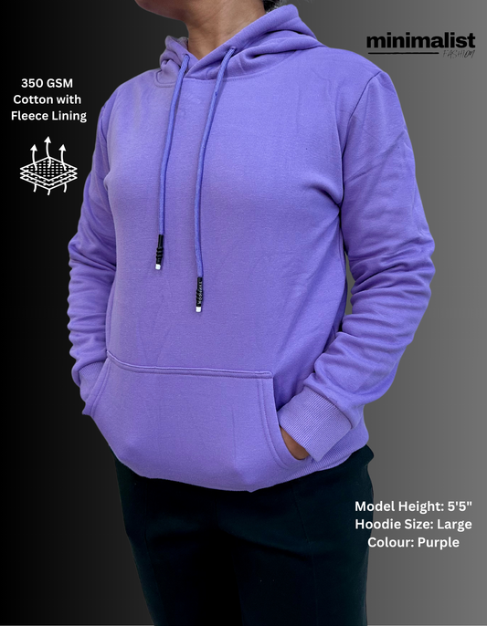 Purple Cotton Hoodies with Fleece Lining for Women
