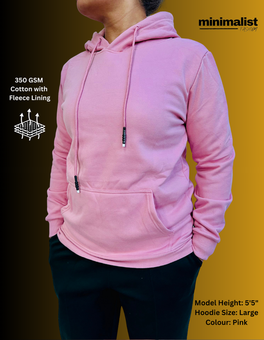 Pink Cotton Hoodies with Fleece Lining for Women