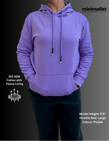 Purple Cotton Hoodies with Fleece Lining for Women